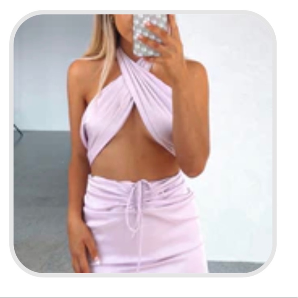 White Fox Two Piece Satin Set XS
